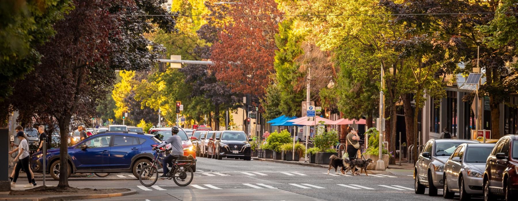 a person riding a motorcycle down a street