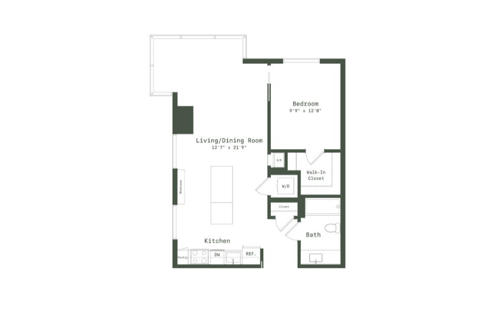 TC1P - 1 bedroom floorplan layout with 1 bathroom and 765 square feet (2D)