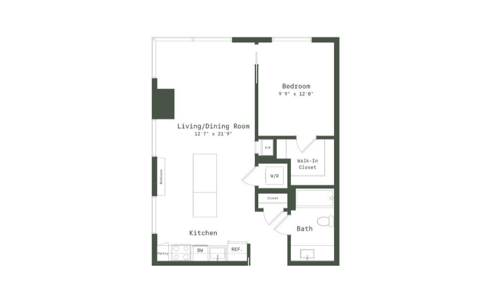 TC1 - 1 bedroom floorplan layout with 1 bathroom and 705 square feet (2D)