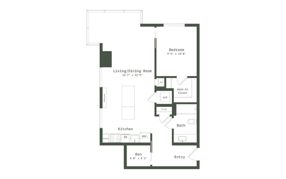 TC1P - 1 bedroom floorplan layout with 1 bathroom and 765 square feet (2D)