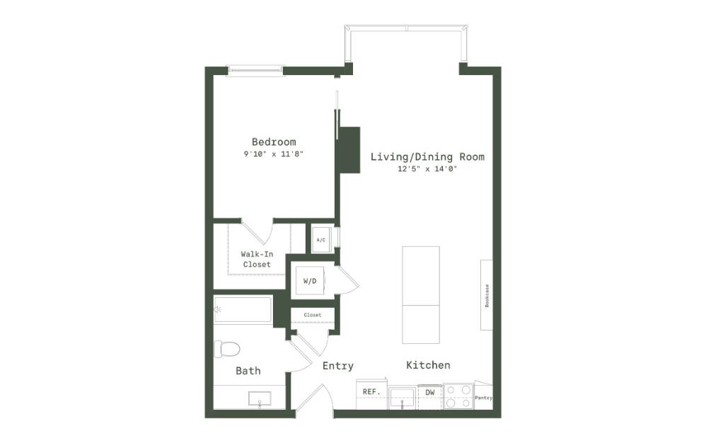 TC6P - 1 bedroom floorplan layout with 1 bathroom and 738 square feet (2D)