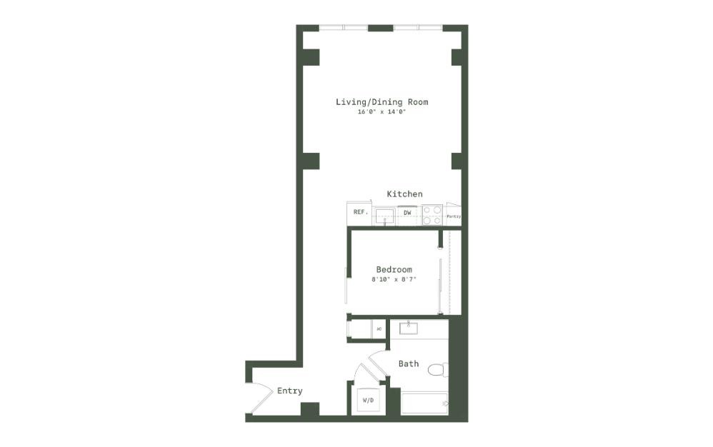 PA5 - 1 bedroom floorplan layout with 1 bathroom and 745 square feet (2D)