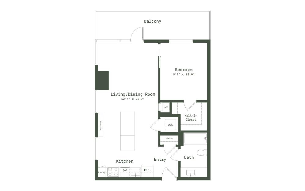 TC1 - 1 bedroom floorplan layout with 1 bathroom and 705 square feet (2D)