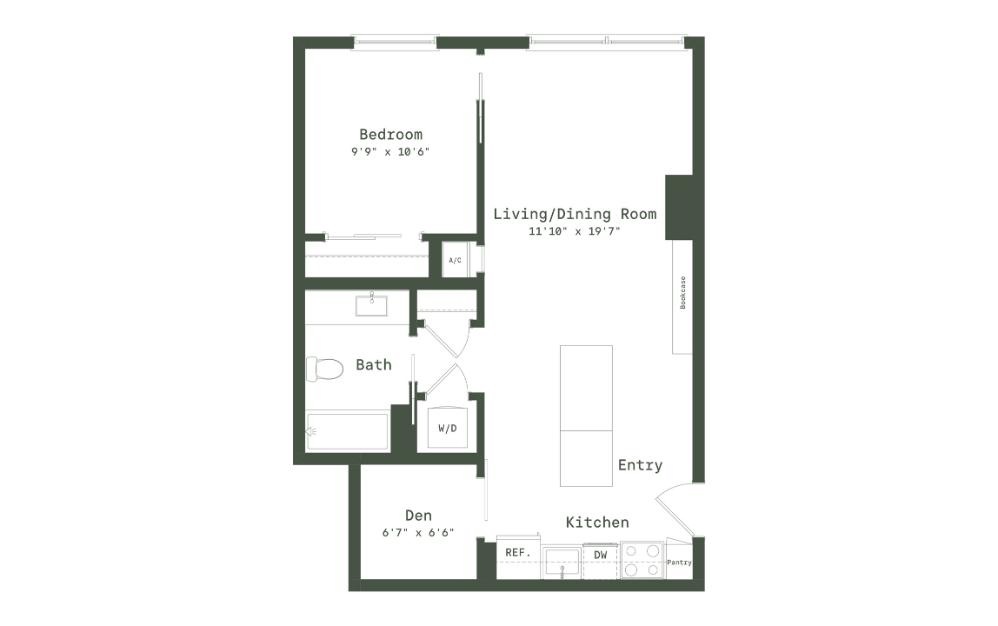 TC5D - 1 bedroom floorplan layout with 1 bathroom and 715 square feet (2D)