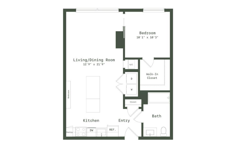 TC6 - 1 bedroom floorplan layout with 1 bathroom and 705 square feet (2D)